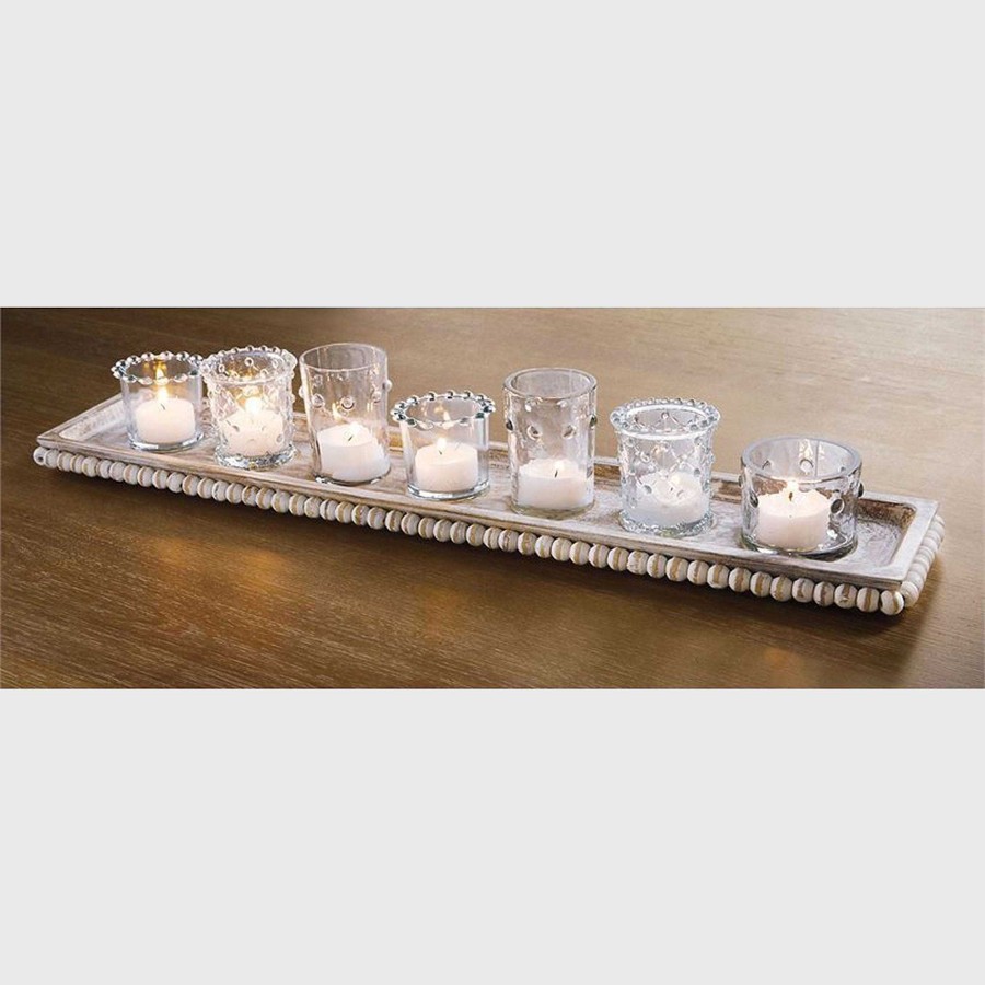 Home Accents Touch of Class | Beaded Whitewash Mango Wood Tealight Candleholder Tray Set