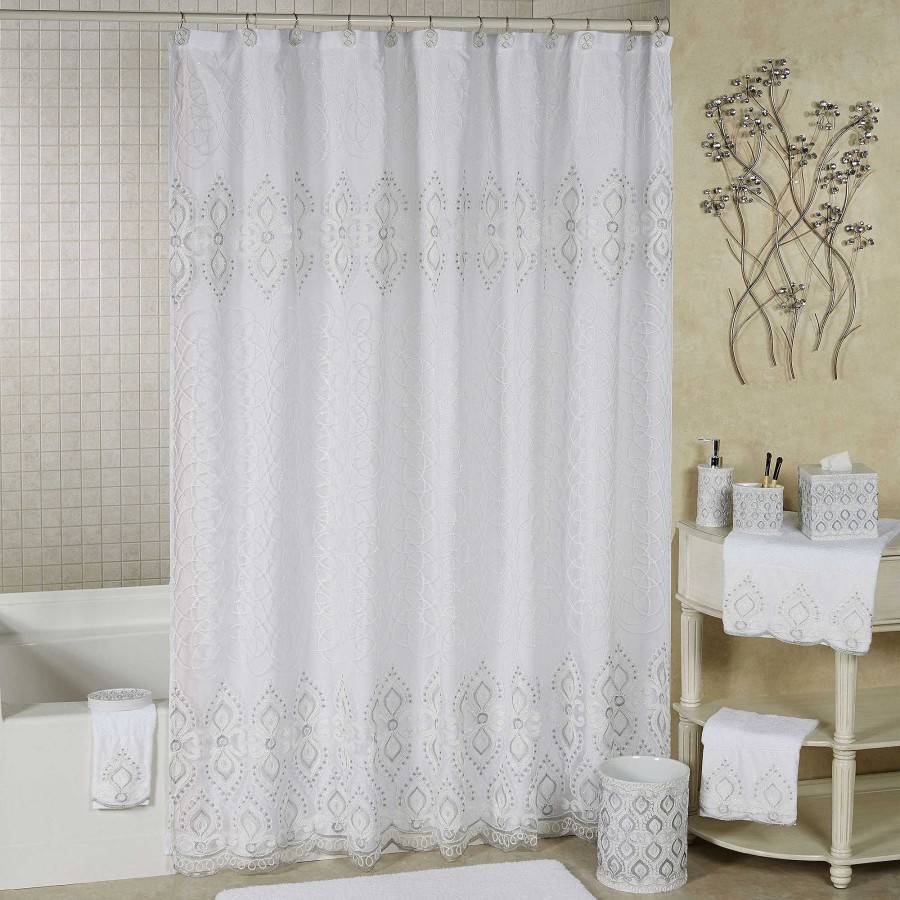 Bath Touch of Class | Morocco Sheer Lined Embroidered Shower Curtain