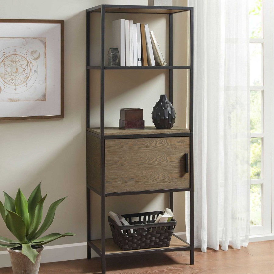 Furniture Touch of Class | Darley Wooden And Metal Bookcase Cabinet With Open And Enclosed Storage