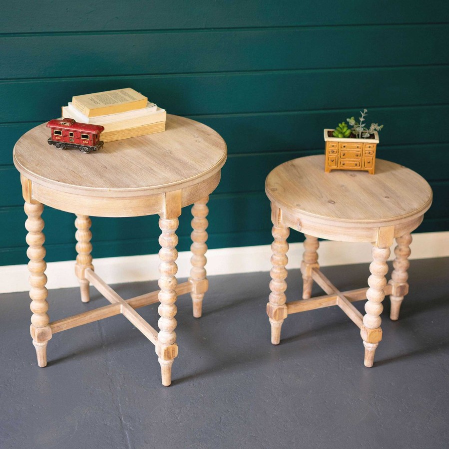 Furniture Touch of Class | Keyser Round Wood Accent Table Set With Turned Legs