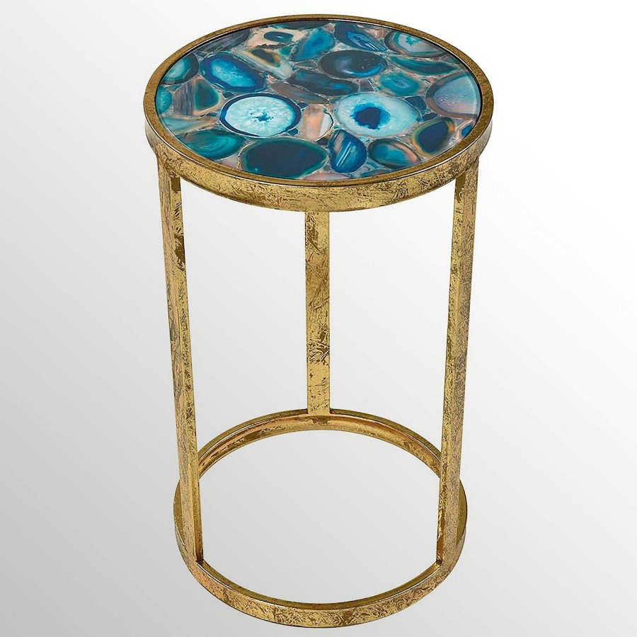 Furniture Touch of Class | Krete Blue Agate Mosaic Round Accent Table