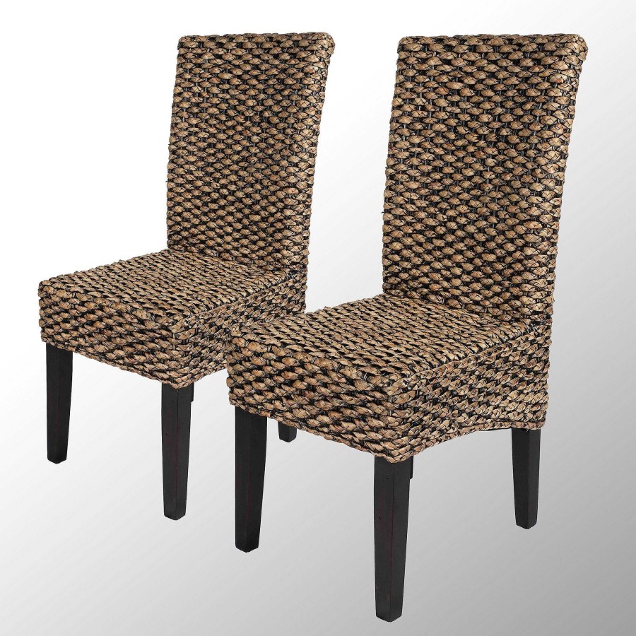 Furniture Touch of Class | Jasper Woven Rattan Parsons Chair Pair With Black Wood Legs