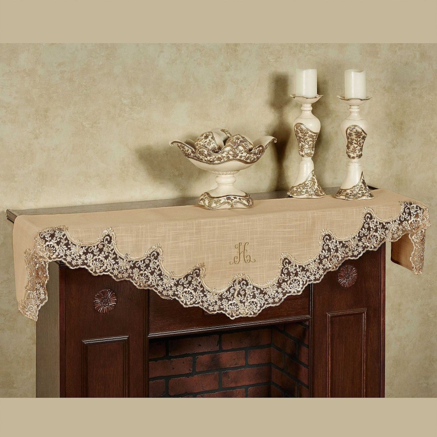 Home Accents Touch of Class | Florentina Antique Gold Lace Trim Mantel Scarf