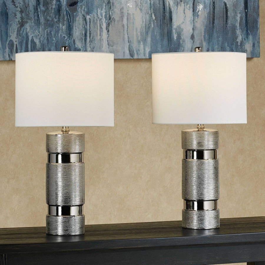 Home Accents Touch of Class | Lucano Silver Modern Table Lamp Pair