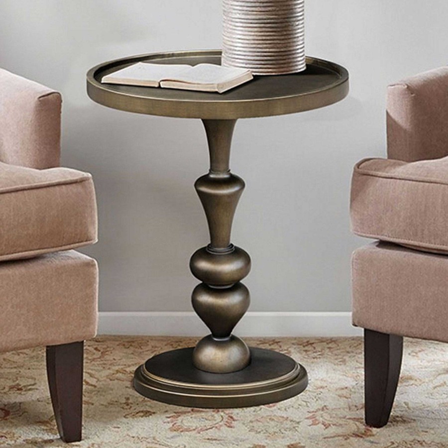 Furniture Touch of Class | Del Mar Bronze Finished Round Wooden Pedestal Table