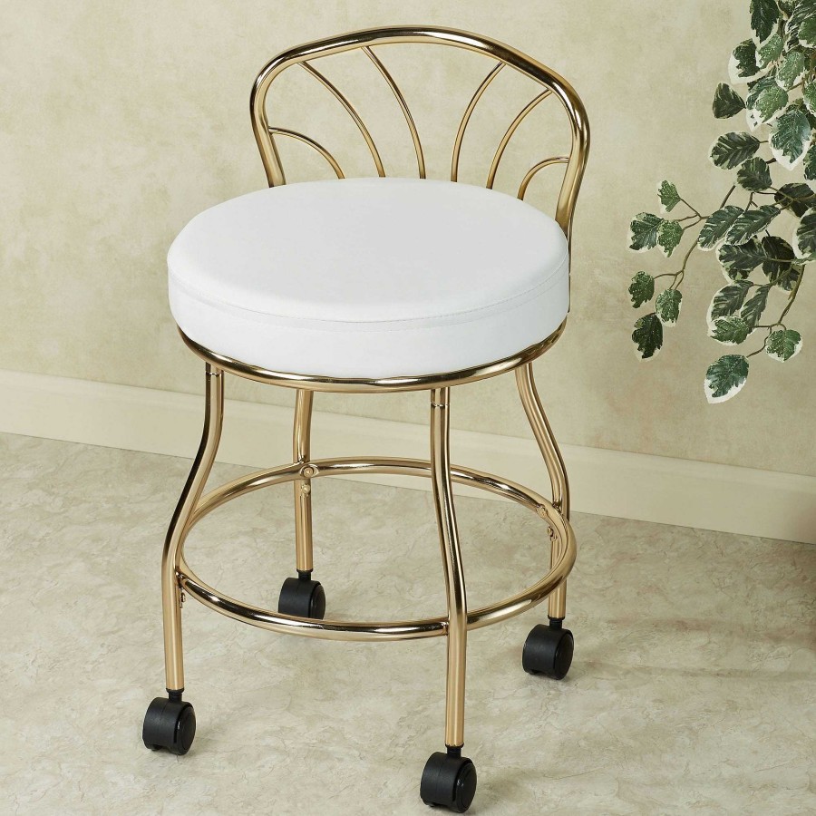 Bath Touch of Class | Brass Contour Back Upholstered Metal Vanity Chair With Casters