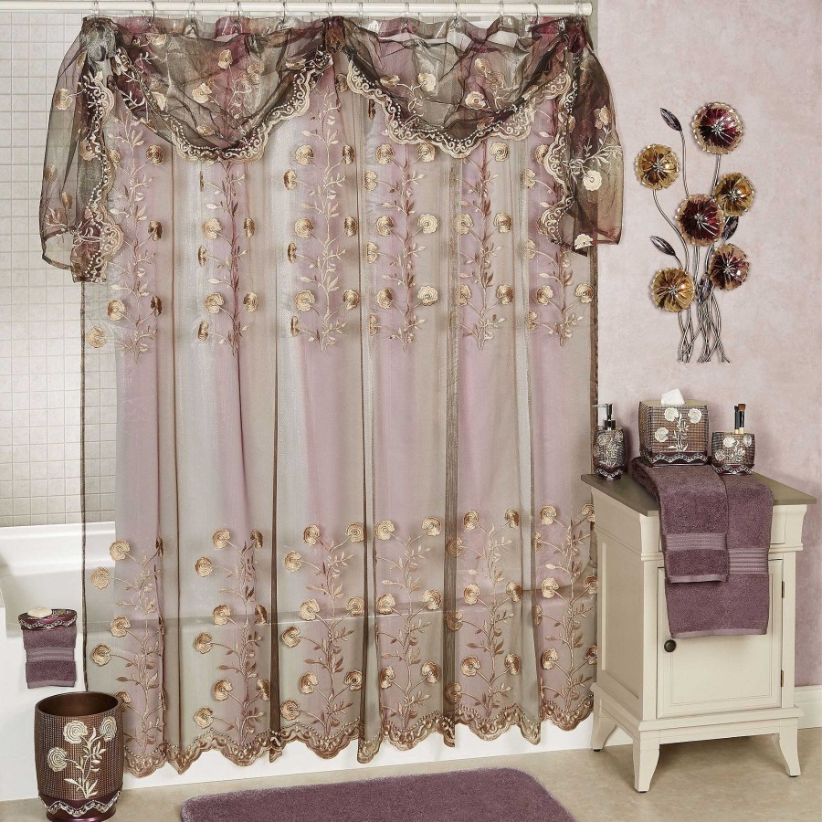 Bath Touch of Class | Ombre Rose Ii Sheer Embroidered Floral Shower Curtain