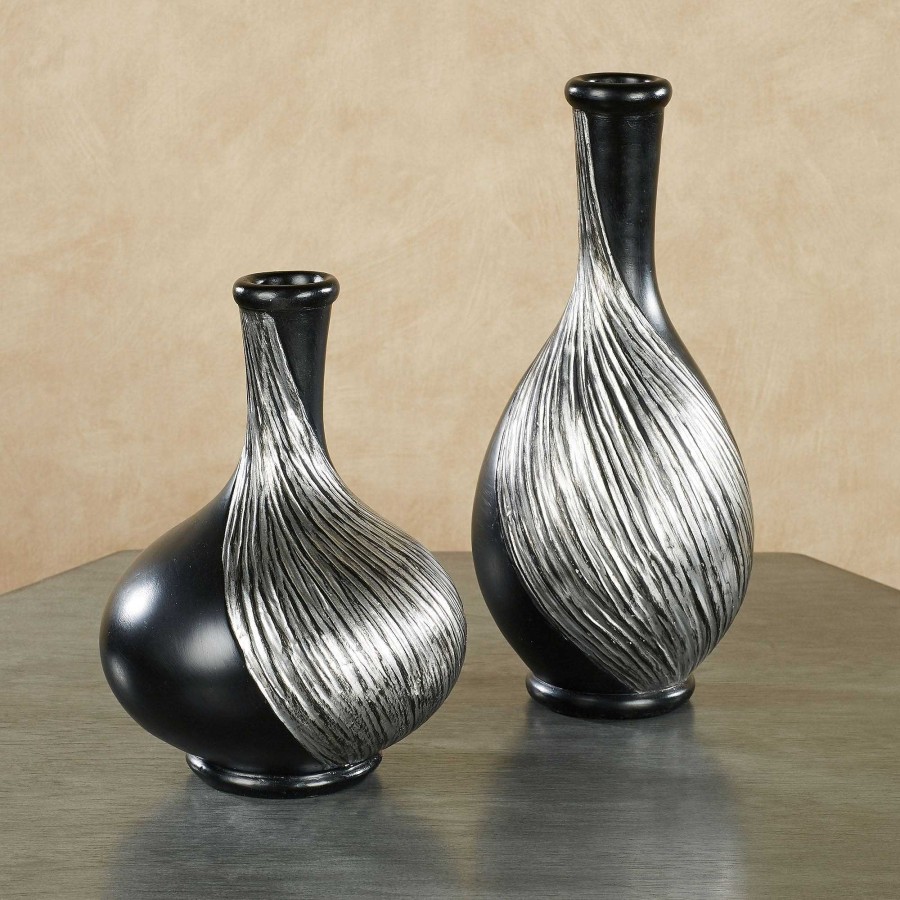 Home Accents Touch of Class | Black And Silver Swirl Modern Table Vase Set