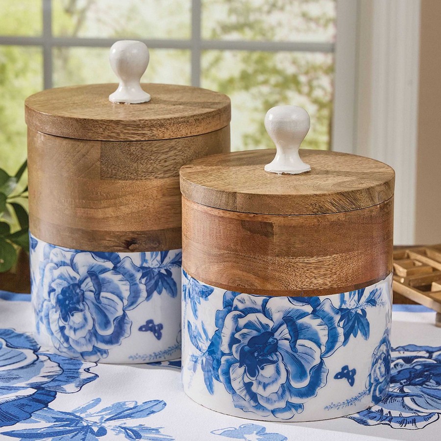 Kitchen Touch of Class | Blue Florals And Flitters Wood Kitchen Canister Set