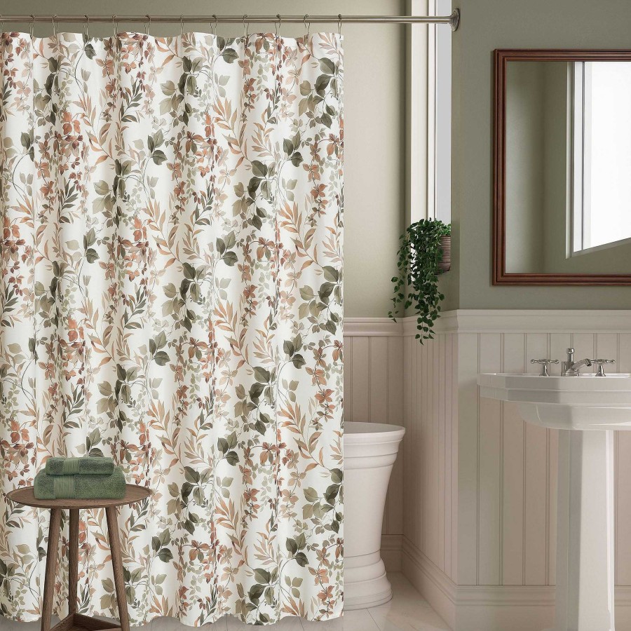 Bath Touch of Class | Evergreen Botanical Leaf Print Shower Curtain By Royal Court