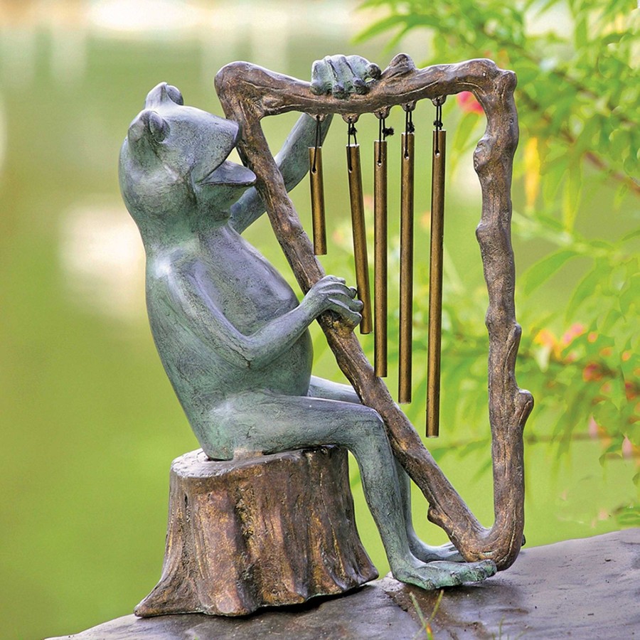 Home Accents Touch of Class | Frog Playing The Harp Outdoor Wind Chime Sculpture