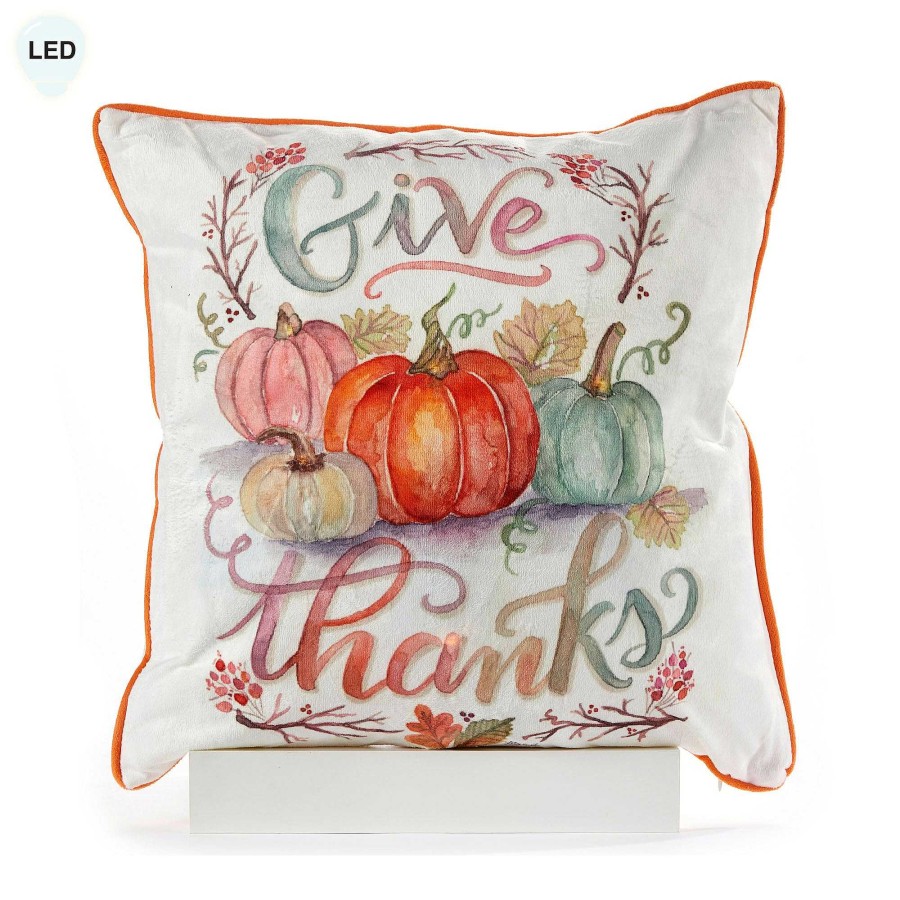 Bedding Touch of Class | Give Thanks Led Lighted Decorative Fall Pumpkin Pillow