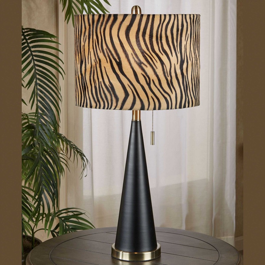 Home Accents Touch of Class | Esper Black Metal Table Lamp With Tiger Stripe Animal Print Shade