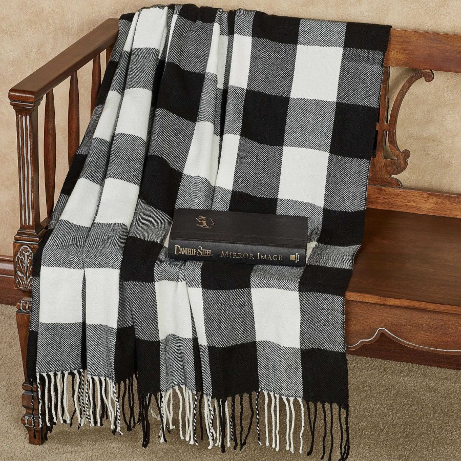 Bedding Touch of Class | Rustic Buffalo Plaid Black And White Throw Blanket Or Pillows