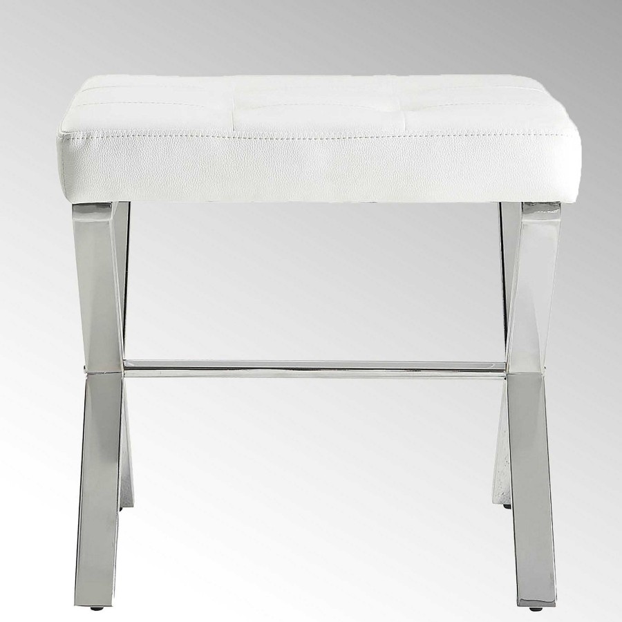 Bath Touch of Class | Penley White Faux Leather Upholstered Vanity Bench