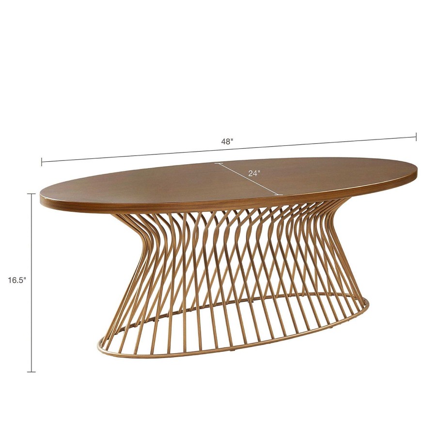 Furniture Touch of Class | Kyle Mid Century Modern Metal Wire Oval Coffee Table With Wooden Top