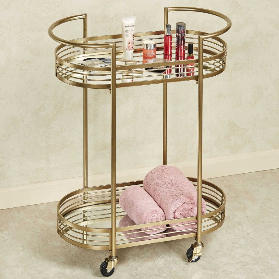 Bath Touch of Class | Delta Mirrored Rolling Serving Cart With Locking Caster Wheels