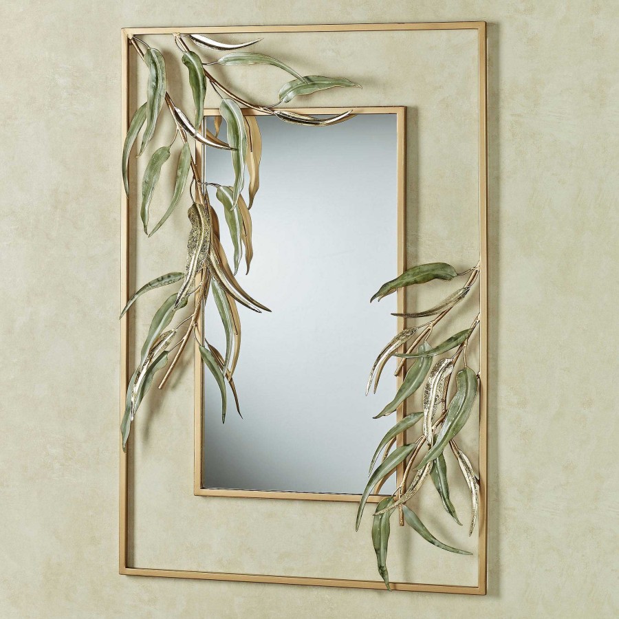 Bath Touch of Class | Willow Leaf Branch Gold Metal Openwork Rectangle Wall Mirror