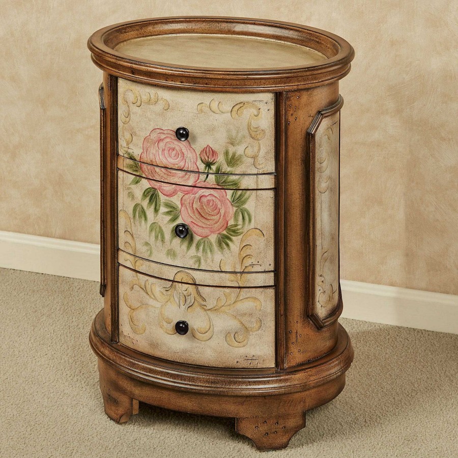 Furniture Touch of Class | Delilah Rose Floral Oval Wooden Storage Cabinet