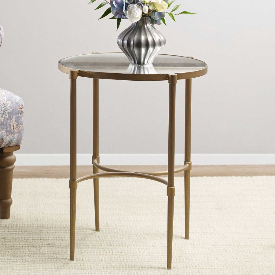 Furniture Touch of Class | Olivia Aged Bronze Metal Oval Accent Table With Glass Top By Martha Stewart