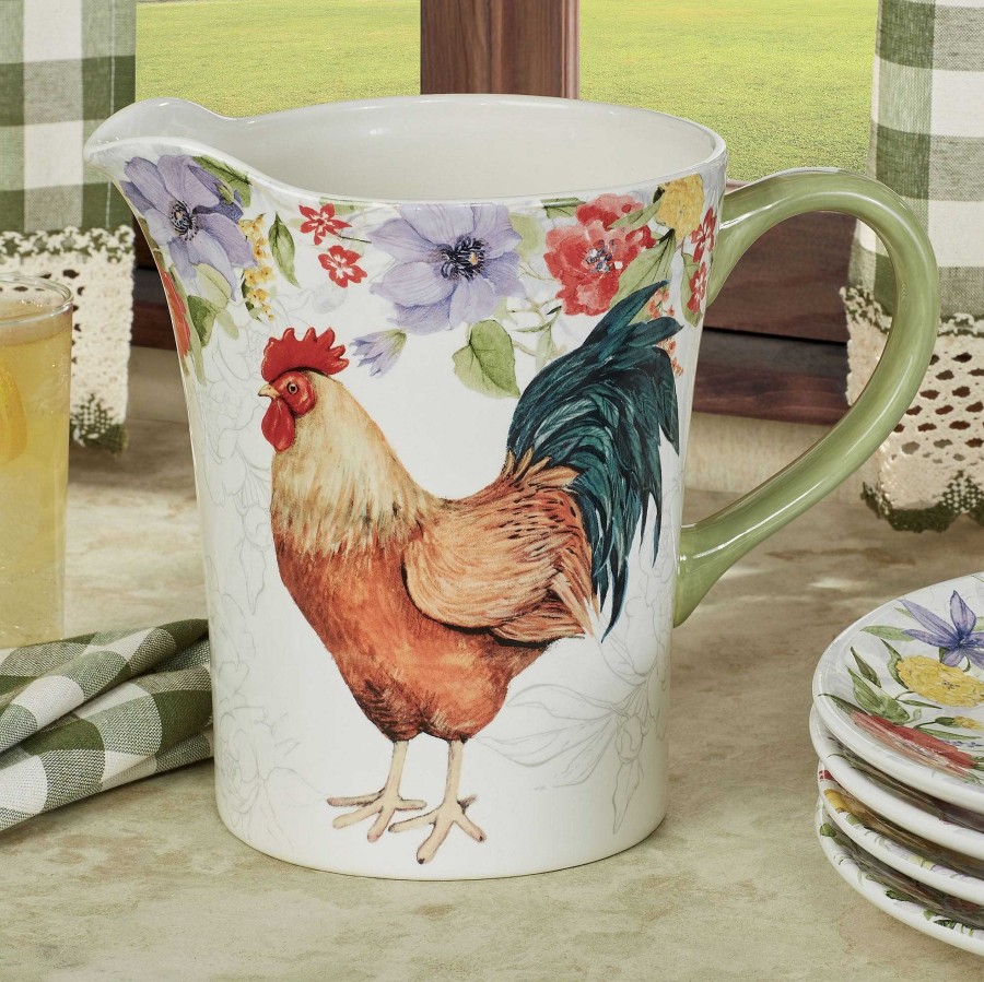 Kitchen Touch of Class | Floral Rooster Ceramic Beverage Pitcher