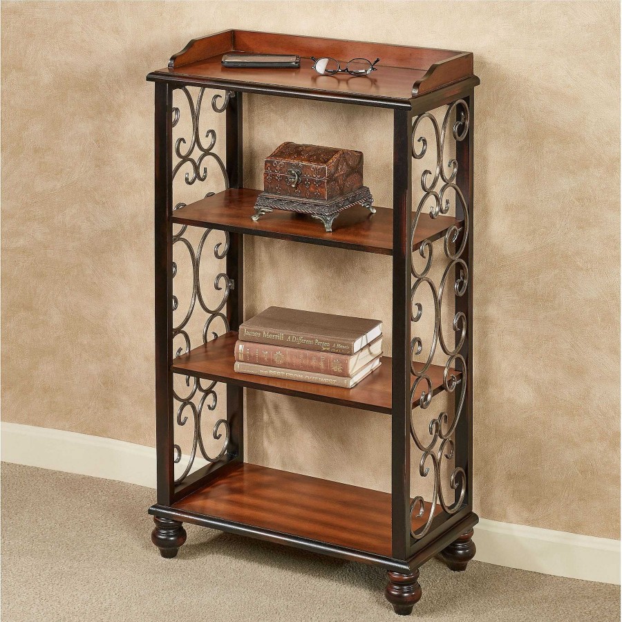 Furniture Touch of Class | Ashburn Regal Walnut Wooden And Metal 4 Tier Floor Shelf