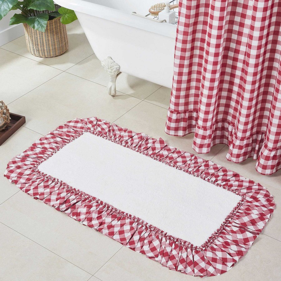 Bath Touch of Class | Annie Red Plaid Ruffled Bath Mats By April & Olive