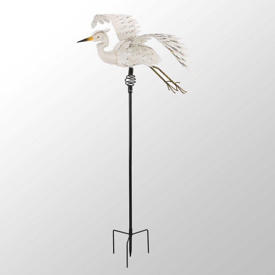 Home Accents Touch of Class | White Egret Coiled Spring Bouncie Outdoor Yard Sculpture Stake