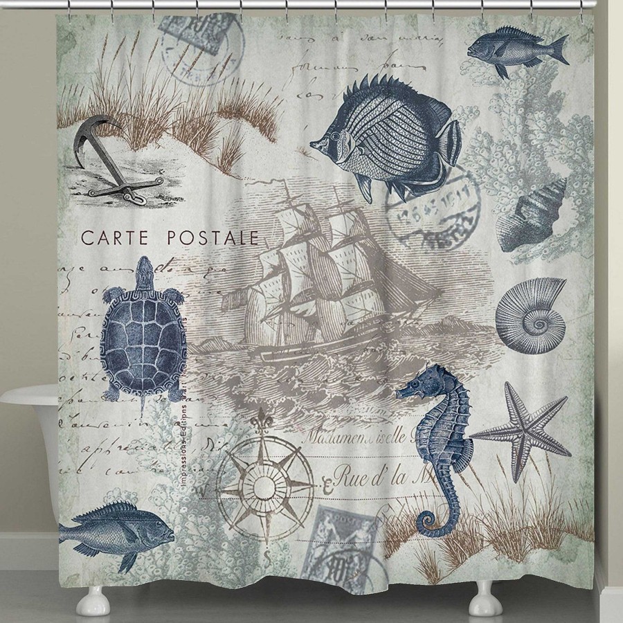 Bath Touch of Class | Seaside Postcard Vintage Style Nautical Shower Curtain