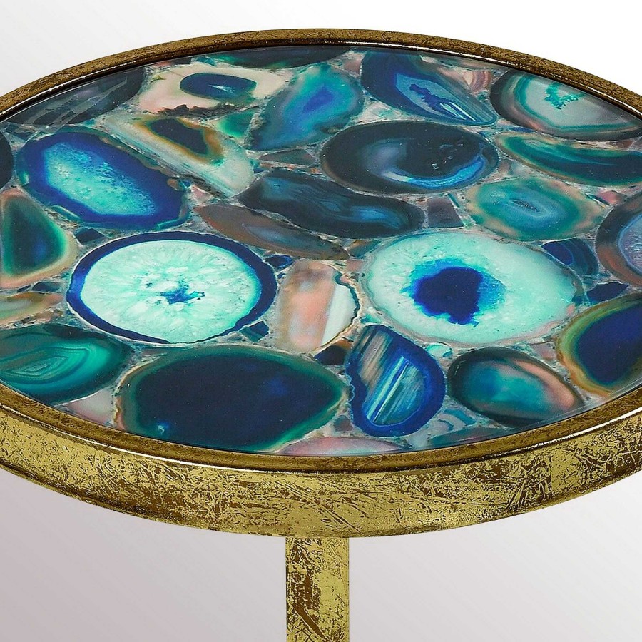 Furniture Touch of Class | Krete Blue Agate Mosaic Round Accent Table