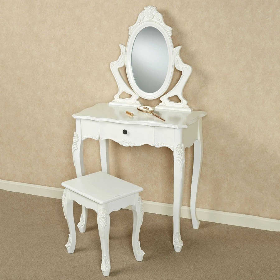 Bath Touch of Class | Jeannette White Vanity Table And Stool Set