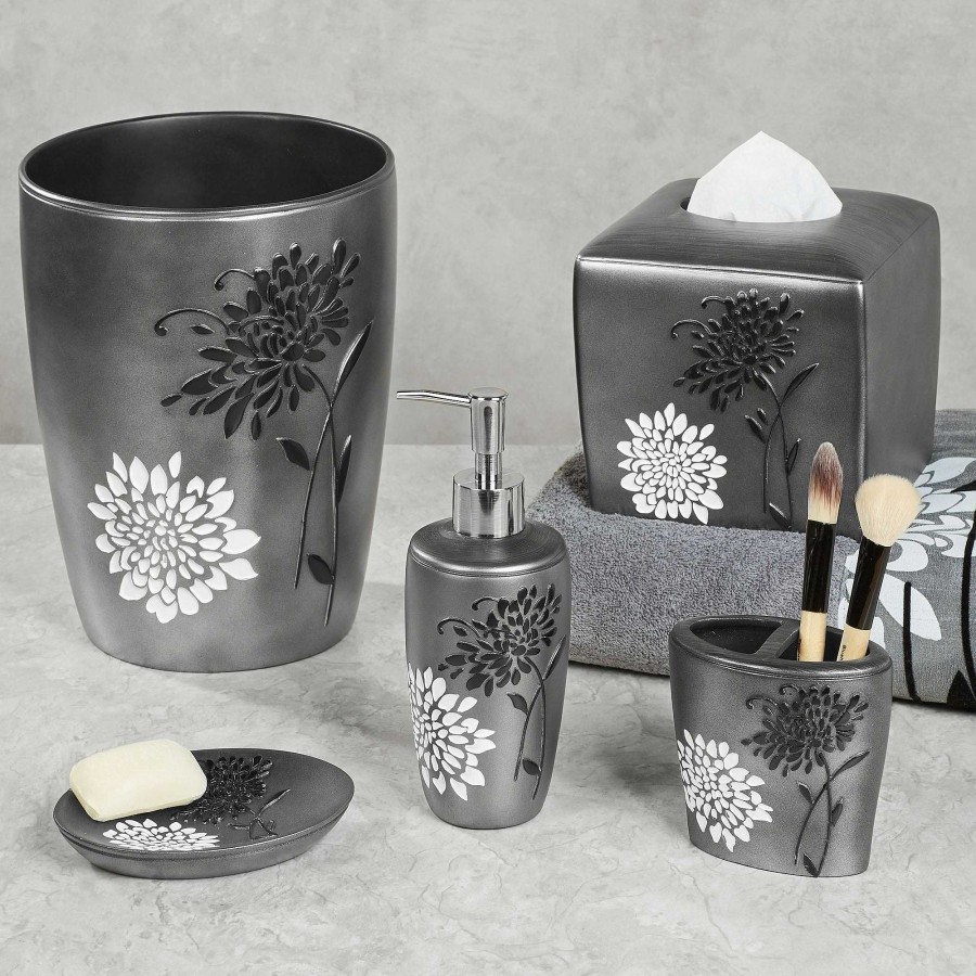 Bath Touch of Class | Erica Metallic Gray Floral Bath Accessories