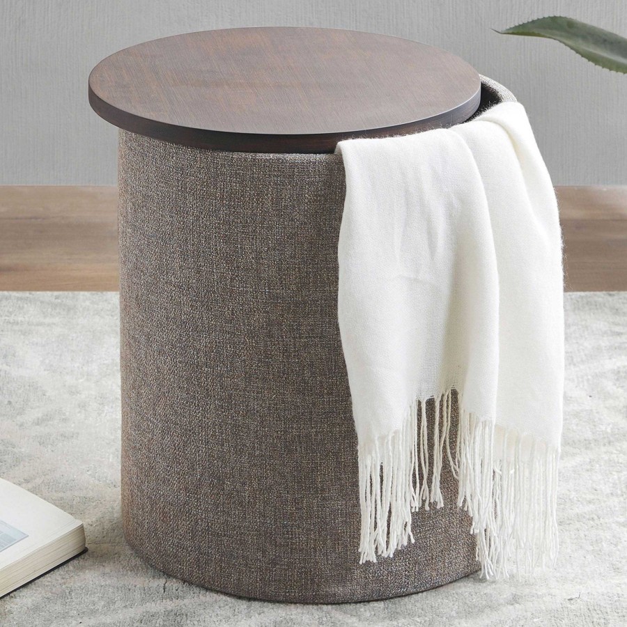 Furniture Touch of Class | Marta Round Fabric Storage Ottoman With Wood Top