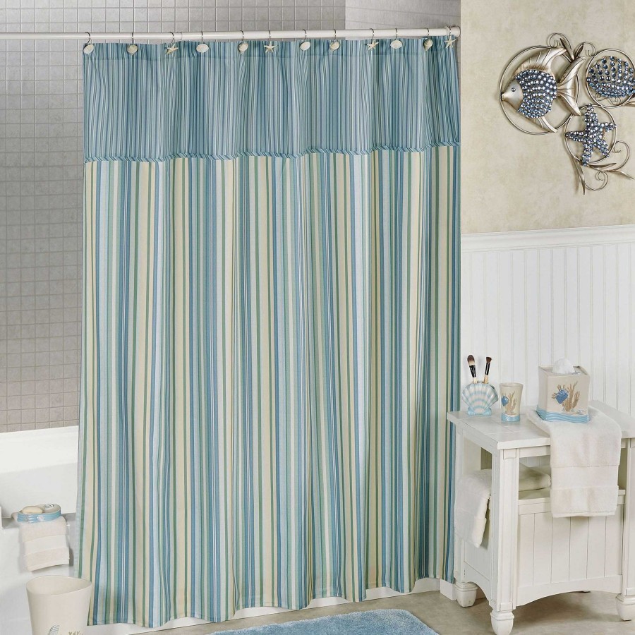 Bath Touch of Class | Clearwater Coastal Striped Shower Curtain