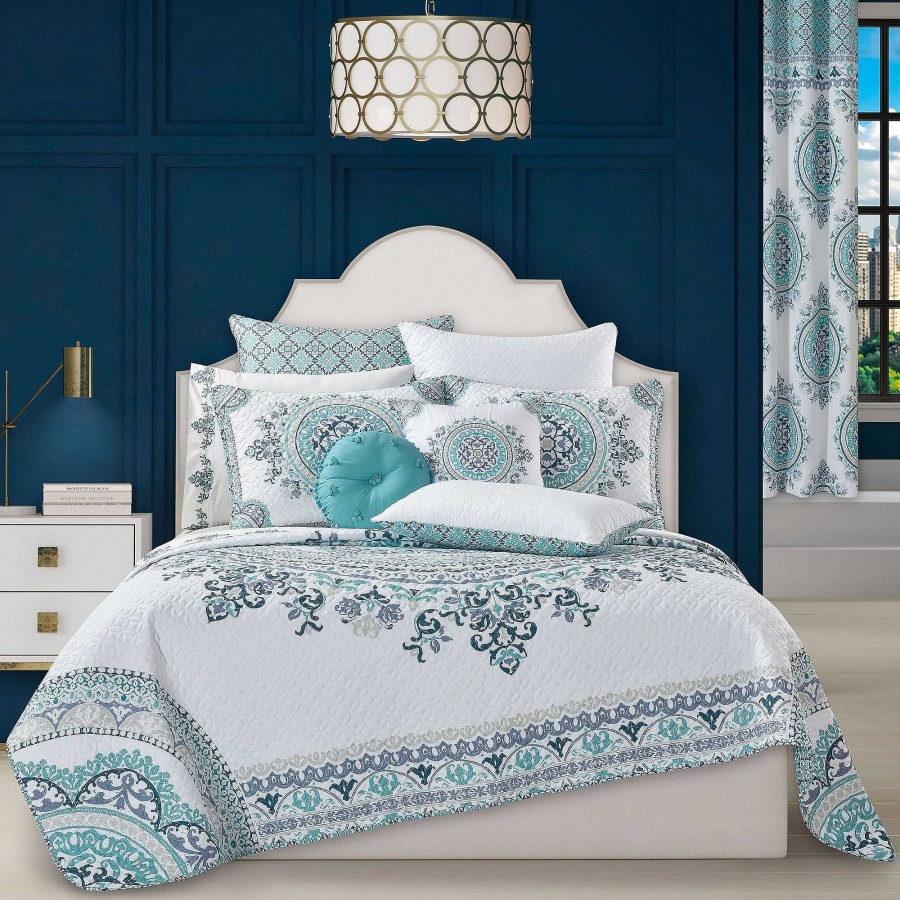 Bedding Touch of Class | Afton Teal Bohemian Medallion Quilt Set Bedding From Royal Court