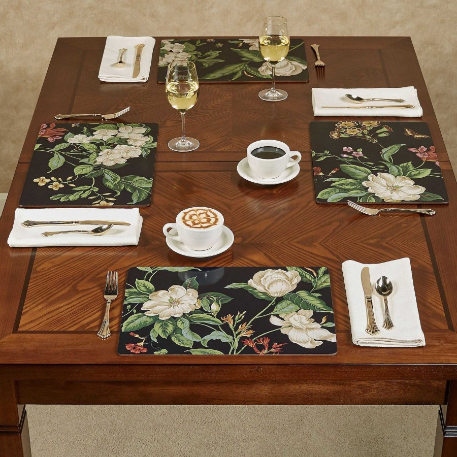 Kitchen Touch of Class | Colonial Williamsburg Garden Images Black Floral Hardboard Placemat Set Of 4