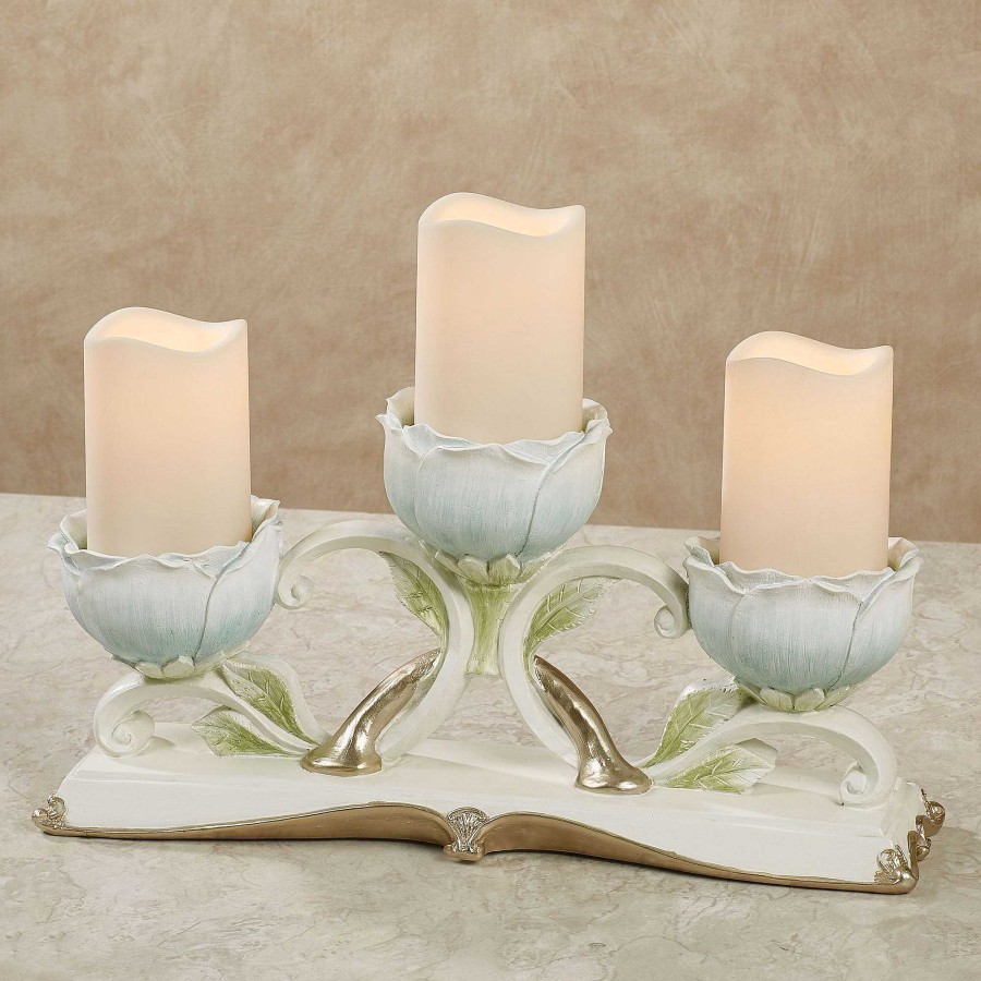 Home Accents Touch of Class | Rose Bloom Aqua Blue Floral Tabletop Candelabra