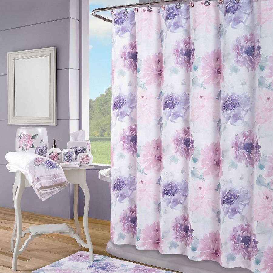 Bath Touch of Class | Ashleigh Pink And Purple Floral Shower Curtain By Royal Court Home