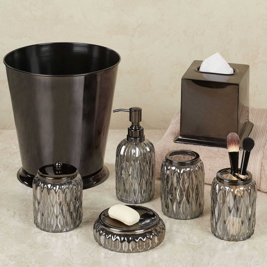 Bath Touch of Class | Glacier Ii Black Metal And Faceted Smoke Glass Bath Accessories