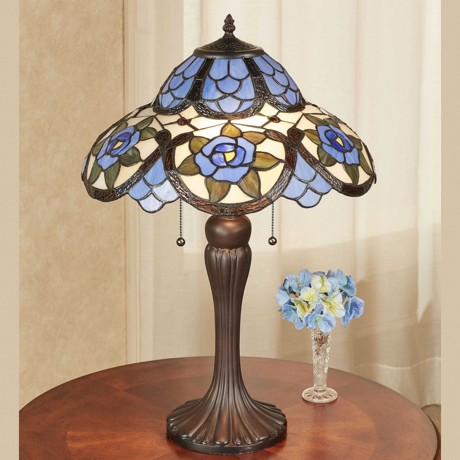 Home Accents Touch of Class | Odelia Periwinkle Floral Stained Glass Table Lamp