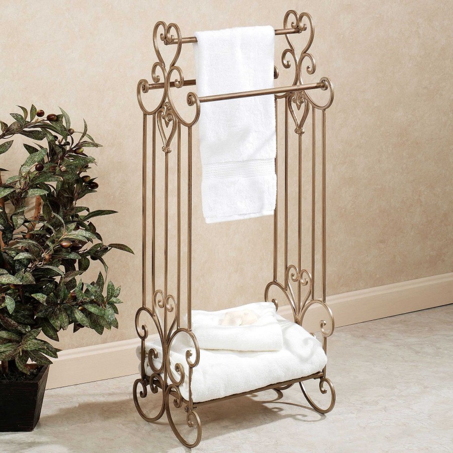 Bath Touch of Class | Aldabella Satin Gold Bath Towel Rack Stand