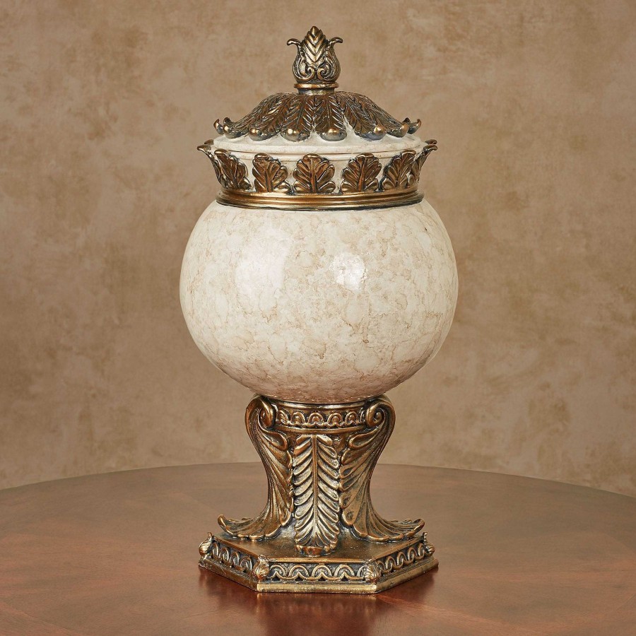 Home Accents Touch of Class | Ashfield Acanthus Leaf Aged Gold And Beige Decorative Covered Jar