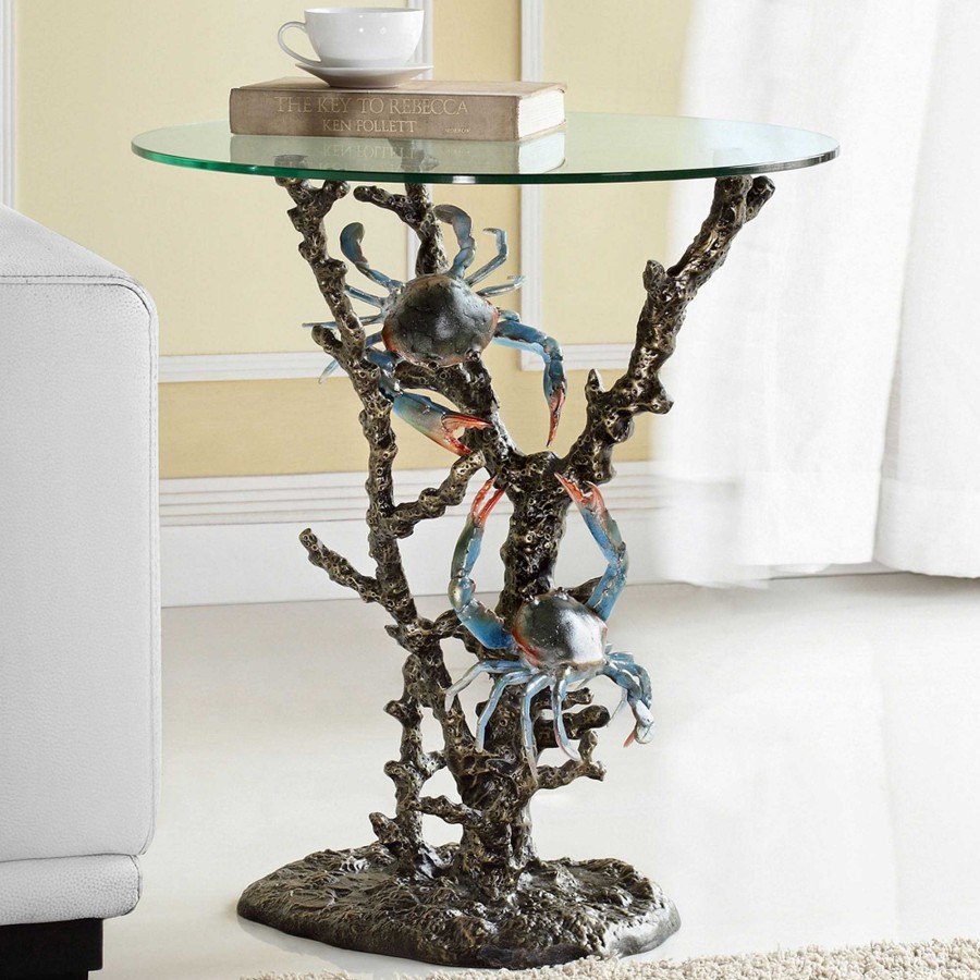 Furniture Touch of Class | Crab Art Round Accent Table