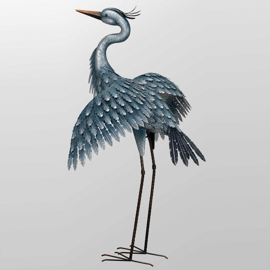 Home Accents Touch of Class | Grand Blue Heron Wings Out 41 Inch High Metal Outdoor Sculpture