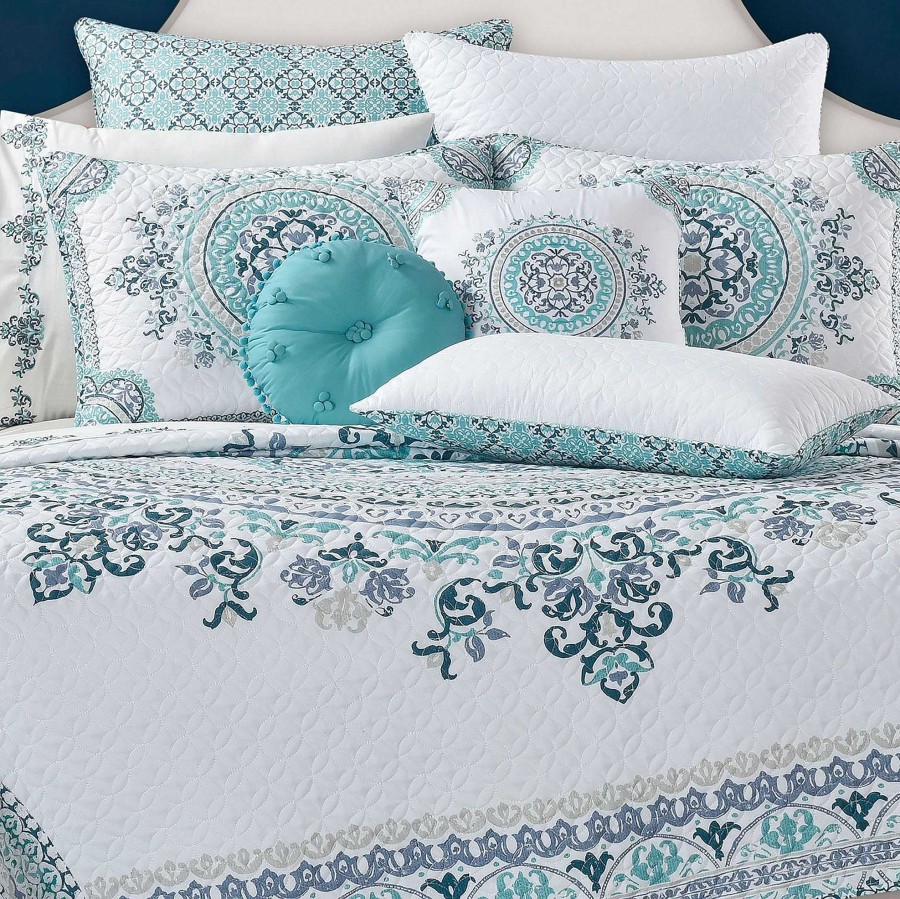 Bedding Touch of Class | Afton Teal Bohemian Medallion Quilt Set Bedding From Royal Court