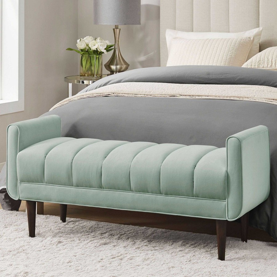 Furniture Touch of Class | Lanore 48 Inch Wide Seafoam Green Velvet Upholstered Bench