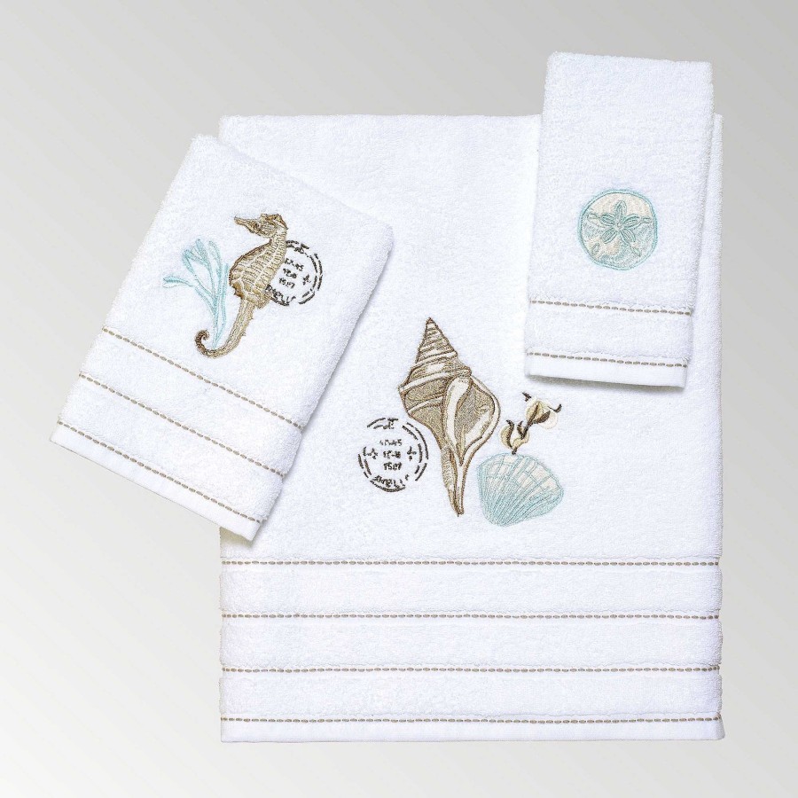 Bath Touch of Class | Farmhouse Shell Embroidered Coastal Bath Towel Set