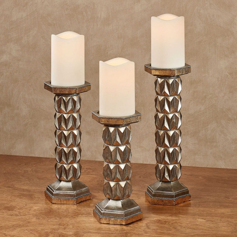 Home Accents Touch of Class | Enrico Geometric Burnished Gold Candleholder Set