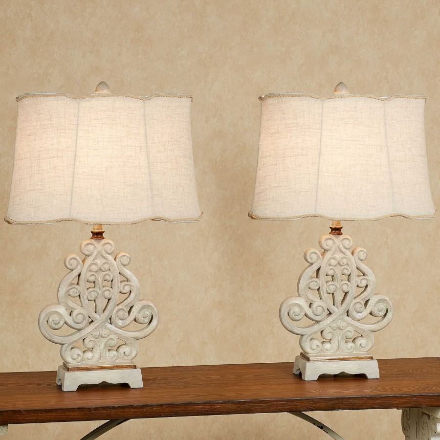 Home Accents Touch of Class | Sarah Whitewash Scroll Medallion Table Lamp Pair