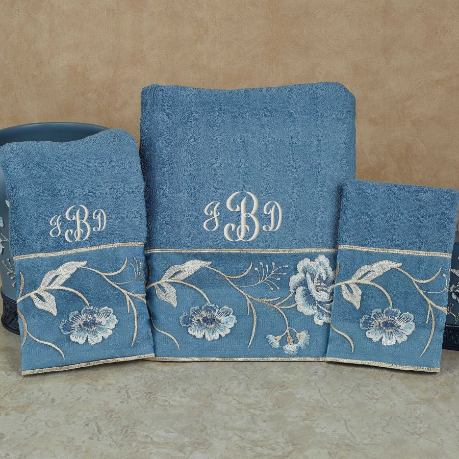 Bath Touch of Class | Dublin Rose Blue Embroidered Floral Bath Towel Set